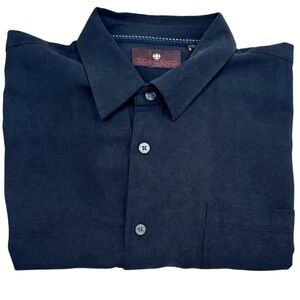 TOSCANO BLACK WOVEN DESIGN SILK BUTTON DOWN SHORT SLEEVE CAMP SHIRT